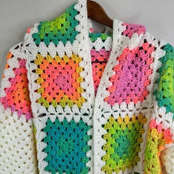 Granny Square Afghan Crochet Cardigan, Hooded Cardigan Handmade Plus Size - Picture 14 of 15